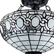 Blue and Black Tiffany Style Two Light Glass Dimmable Semi Flush Ceiling Light