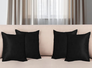 Set of Four 20" Black Fabric Throw Pillow Covers