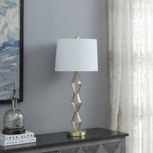 30" Brushed Gold Geo Glass Table Lamp With Shade