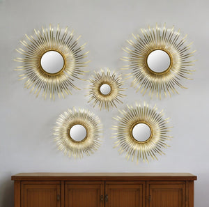 Set of Five Gold Sunburst Metal Framed Mirror Set