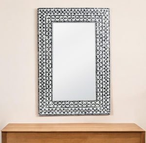 36" Black and White Manufactured Wood and Shell Framed Accent Mirror