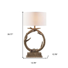 27" Brown Rustic Faux Antlers Table Lamp With White Drum Shade