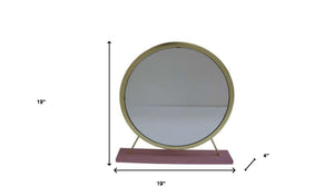 19" Brass Round Metal Framed Freestanding Mirror