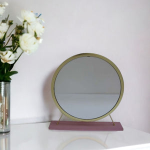 19" Brass Round Metal Framed Freestanding Mirror