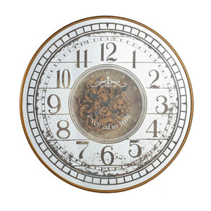 32" Circle Gold and Silver Metal and Mirror Analog Exposed Gear Wall Clock