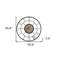 56" Circle Copper Metal and Glass Analog Exposed Gear Wall Clock