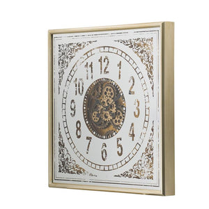 32" Square Gold and Silver Wood and Mirror Analog Exposed Gear Wall Clock