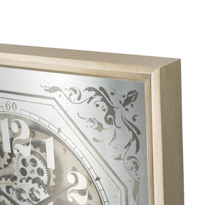 24" Square Gold and Silver Wood and Mirror Exposed Gear Wall Clock