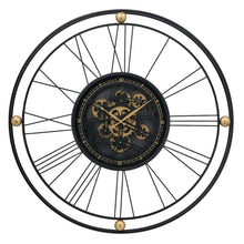 32" Circle Black and Gold Metal and Glass Analog Exposed Gear Wall Clock