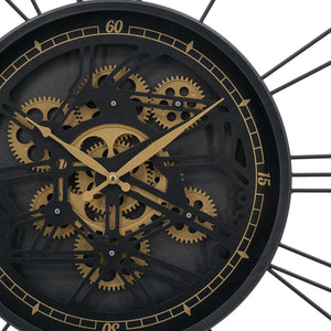 32" Circle Black and Gold Metal and Glass Analog Exposed Gear Wall Clock