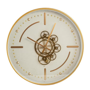 18" Circle Gold and White Metal and Glass Analog Wall Clock