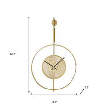 20" Novelty Gold Metal and Glass Analog Exposed Gear Wall Clock