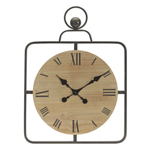 18" Square Brown and Black Wood and Solid Wood Analog Wall Clock