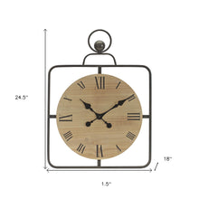 18" Square Brown and Black Wood and Solid Wood Analog Wall Clock