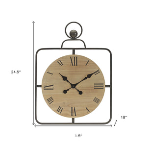 18" Square Brown and Black Wood and Solid Wood Analog Wall Clock