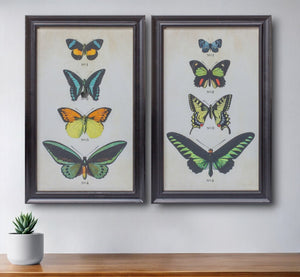 Set of Two 18" X 11" Black Blue and Green Butterfly Solid Wood Framed Art