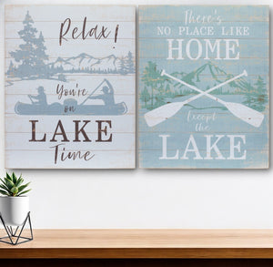 Set of Two 20" X 16" White Black and Blue Trees and Lake Wood Framed Art