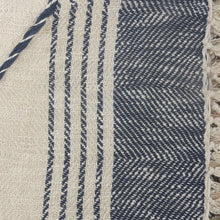 60" X 50" Blue and Off White Woven Cotton Striped Throw Blanket with Fringe