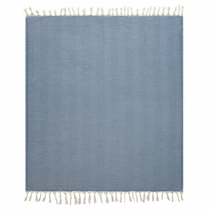 50" X 60" Gray Woven Cotton Herringbone Throw Blanket with Fringe