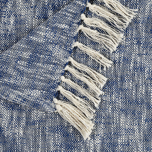 50" X 60" Blue and White Woven Cotton Throw Blanket with Fringe