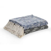 50" X 60" Blue and White Woven Cotton Throw Blanket with Fringe