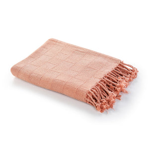 50" X 60" Pink Woven Cotton Throw Blanket with Fringe