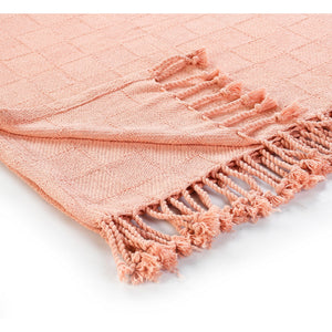 50" X 60" Pink Woven Cotton Throw Blanket with Fringe