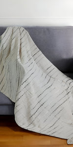 50" X 60" Cream Kantha Cotton Striped Throw Blanket with Embroidery