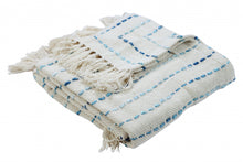 50" X 60" Cream Kantha Cotton Striped Throw Blanket with Embroidery