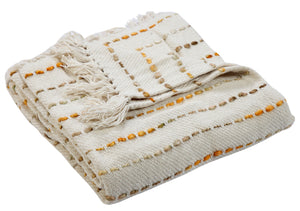 50" X 60" Cream Kantha Cotton Striped Throw Blanket with Embroidery