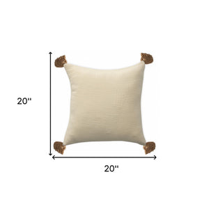 20" X 20" Light Beige And Dark Beige 100% Cotton Zippered Pillow