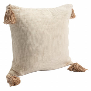 20" X 20" Light Beige And Dark Beige 100% Cotton Zippered Pillow