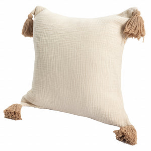 20" X 20" Light Beige And Dark Beige 100% Cotton Zippered Pillow