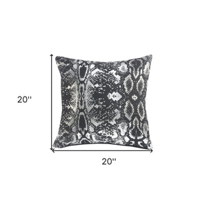 20" X 20" Black And Silver 100% Cotton Animal Print Zippered Pillow