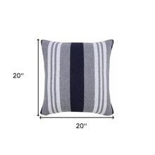 20" X 20" Navy Gray And White 100% Cotton Coastal Zippered Pillow