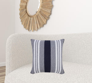 20" X 20" Navy Gray And White 100% Cotton Coastal Zippered Pillow