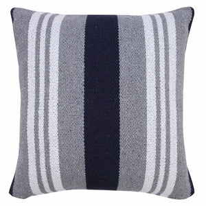 20" X 20" Navy Gray And White 100% Cotton Coastal Zippered Pillow