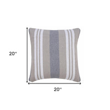 20" X 20" Navy Gray And White 100% Cotton Coastal Zippered Pillow