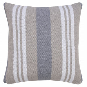 20" X 20" Navy Gray And White 100% Cotton Coastal Zippered Pillow