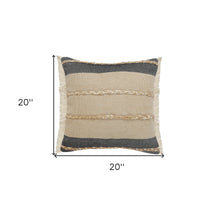 20" X 20" Beige And Ivory Jute Striped Zippered Pillow With Fringe