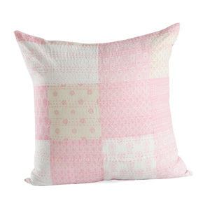 20" X 20" Pink And Off-White 100% Cotton Patchwork Zippered Pillow