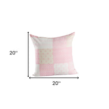 20" X 20" Pink And Off-White 100% Cotton Patchwork Zippered Pillow