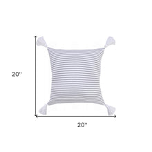 20" X 20" Beige And White 100% Cotton Striped Zippered Pillow