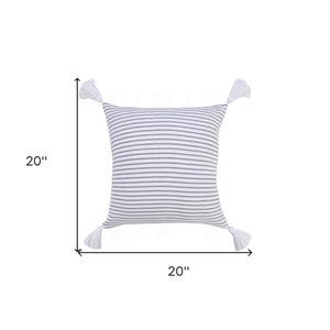 20" X 20" Beige And White 100% Cotton Striped Zippered Pillow