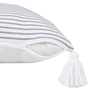 20" X 20" Beige And White 100% Cotton Striped Zippered Pillow