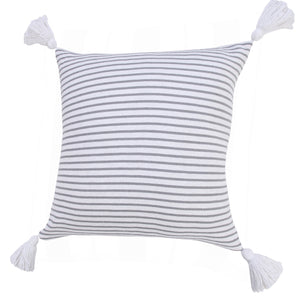 20" X 20" Beige And White 100% Cotton Striped Zippered Pillow