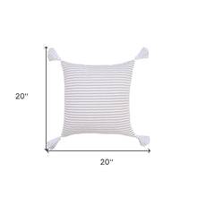 20" X 20" Beige And White 100% Cotton Striped Zippered Pillow