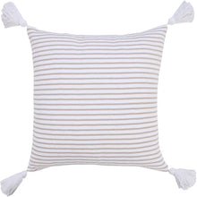 20" X 20" Beige And White 100% Cotton Striped Zippered Pillow