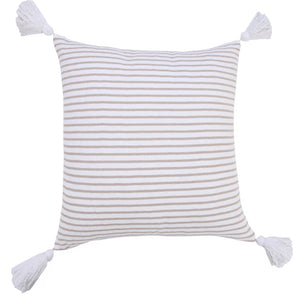 20" X 20" Beige And White 100% Cotton Striped Zippered Pillow