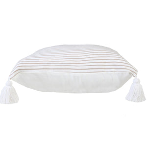 20" X 20" Beige And White 100% Cotton Striped Zippered Pillow